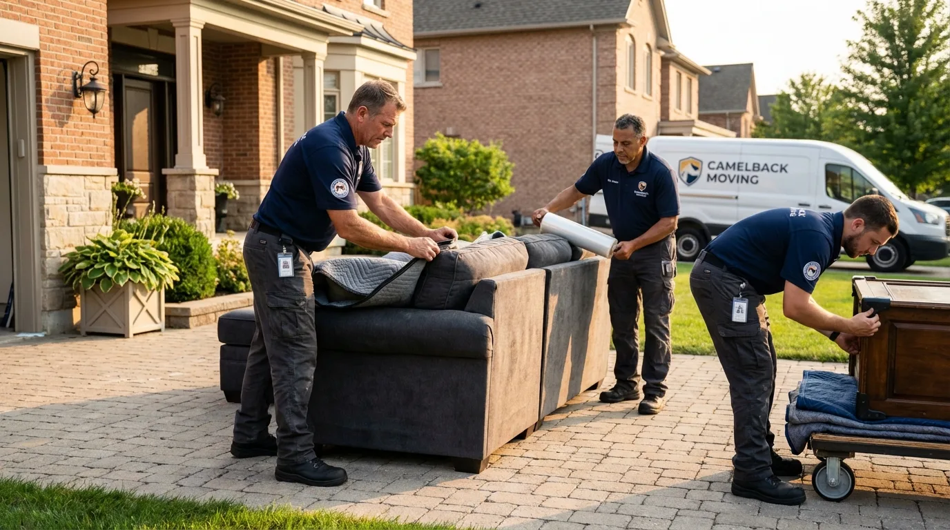 Large estate moving crew wrapping furniture in Anacortes, WA